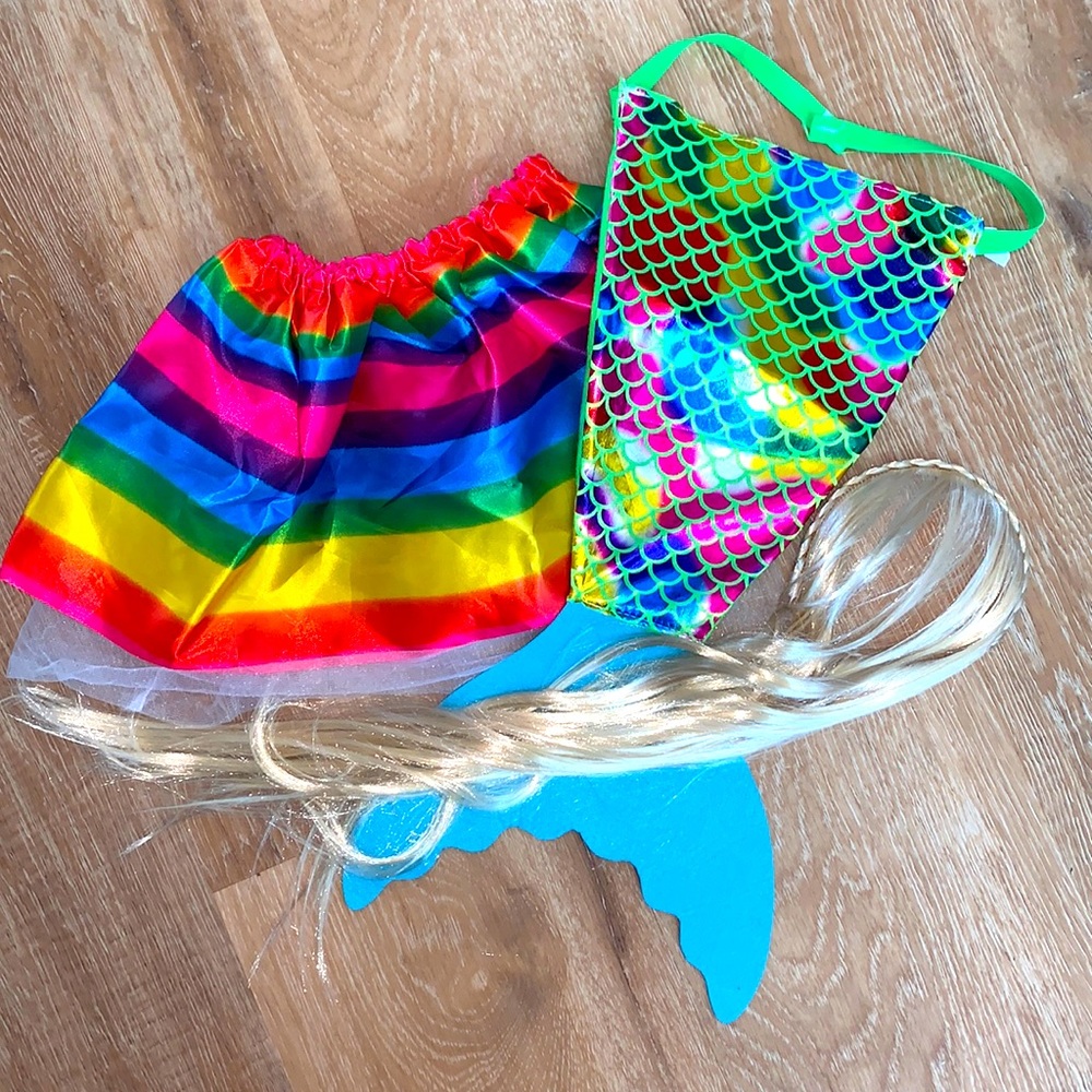 3 piece Dog Costume Mermaid, Rainbow Skirt, & blond headband Small/XS